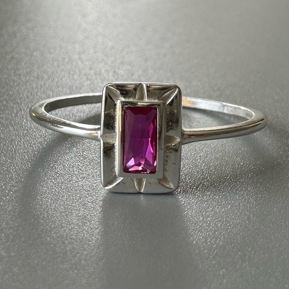 Sterling Silver Created Baguette Ruby Ring - Picture 11 of 17